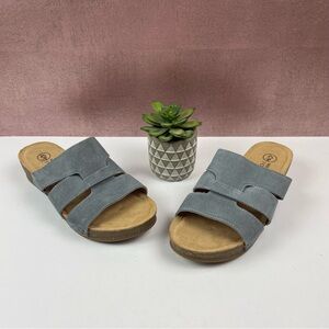 White Mountain Blue Leather Ferity Wedge Open Toe Sandals Women 8M